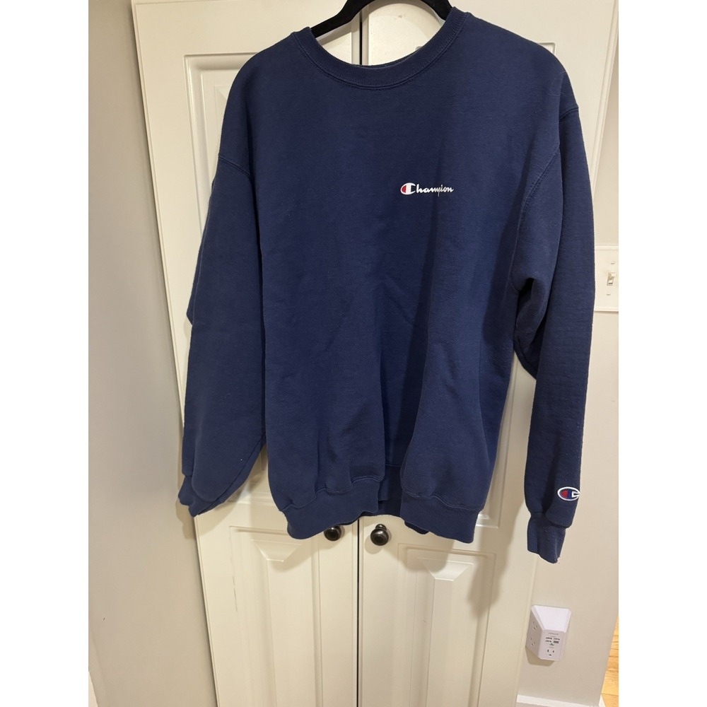 Vintage Champion Navy Crewneck Sweatshirt Distressed‎ Thrashed Mens Large